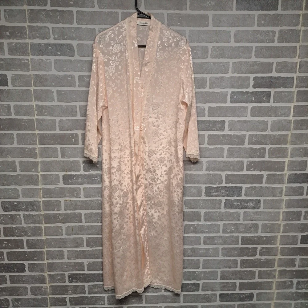 Christian Dior Vintage Nightgown Robe Womens Peach Cream 100% Nylon Size Large